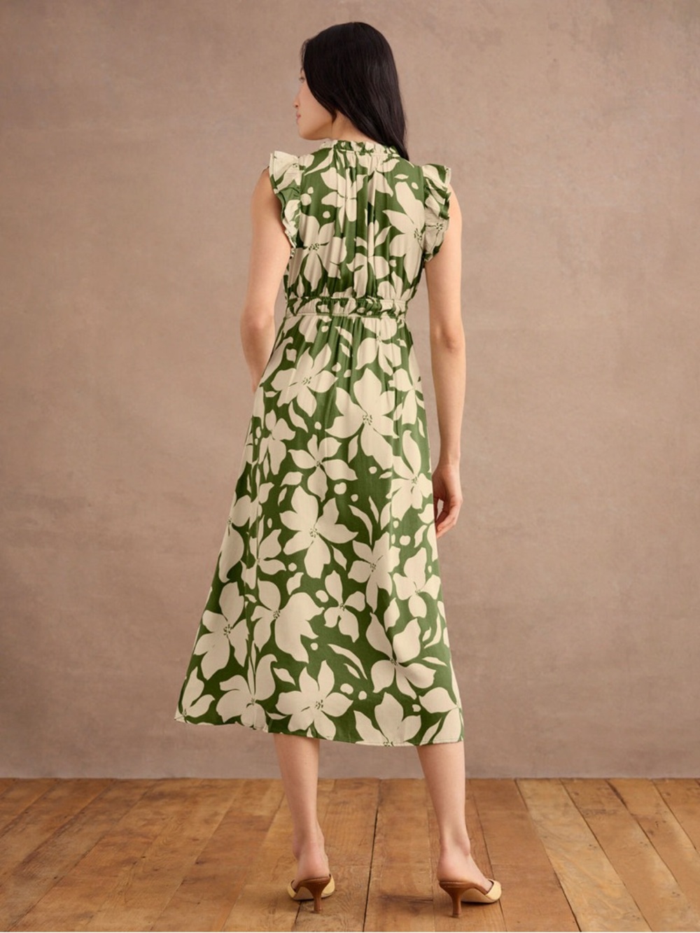 🌿 Cabi Havana Floral Midi Dress XS Green White A-Line NWOT - Picture 2 of 6